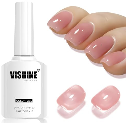 Vishine 16 ml Gel Warm Pink Light Nail Polish Crystal Nagellack Semi-Permanent Sheer Soak-Off UV-Gel French Manicure Nail Art Light Warm Pink Shade E039