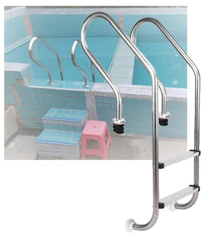 Swimming Pool Step,2/3 Steps Swimming Pool Ladder with Curved Handrail, Heavy Duty Stainless Steel Step for Water Park Fish Pond(Pre-buried,2-Steps1.5mm)