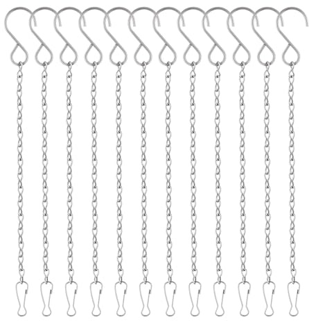 UYGTHI 12 Pack 10 Inch Metal Garden Chains with Hooks and Clips, Heavy Duty Hanging Basket Chains for Bird Feeders, Wind Chimes, Lanterns, Planters, Decorative Ornaments