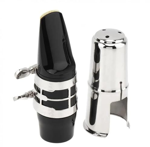 Altsaxophon-Mundstück-Set, geschnitztes Blumendesign, vergoldete Blattschraube, Messingkappe, Bakelit-Mundstück, kompatibel mit Yamaha & Selmer-Saxophonen (Silber)
