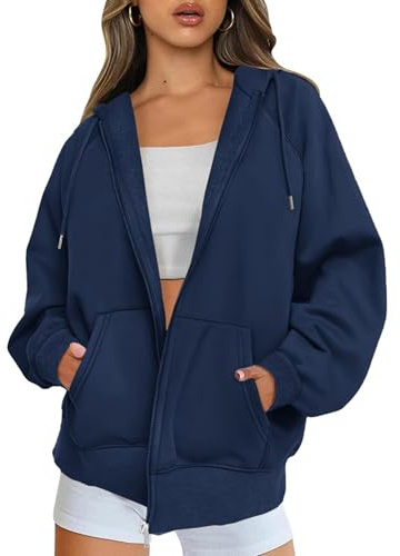 Timuspo Sweat à capuche zippé à manches longues pour femme - Veste surdimensionnée - Fermeture éclair - Polaire - Couleur unie - Veste d'automne - Y2k