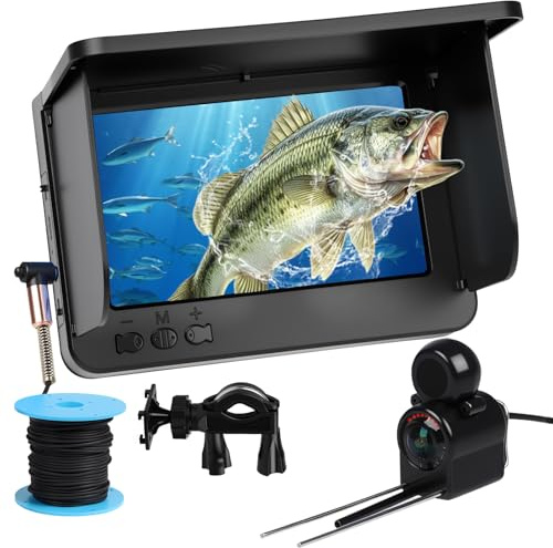 Underwater Fishing Camera 5 Inch, 4K HD IPS Monitor Fish Finder 220° Wide Angle IP68 Waterproof Infrared Night Vision with 98ft Cable, 8000mAh Fishing Camera Gift for Men,Ice Lake Boat River Fishing