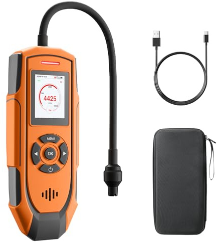 TopTes Rilevatore di Gas Ricaricabile PT-990 con sonda da 28 cm, intervallo di rilevamento 0–10000 ppm, registrazione dati e 3 tipi di allarme, Rilevatore Perdite di Gas per propano, metano -Arancione