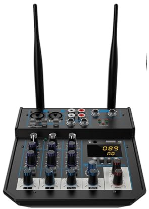 DJ-mixer, 4-kanals dj-mixerkonsol med Bluetooth-mixer UHF trådlös mikrofon for Home Stage Studio(Silver mic)