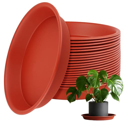 LEXININ 20 Pack Red Plant Saucers, 20cm/8 Inch Plastic Flower Pot Tray for Indoor Outdoor Garden