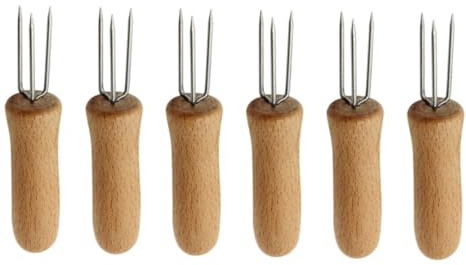 SEWOART 6 piezas Soporte para Mazorcas de Maíz con Mango de Madera Tenedores de Acero Inoxidable Accesorios Barbacoa Portátiles para Sujetar Frutas y Verduras