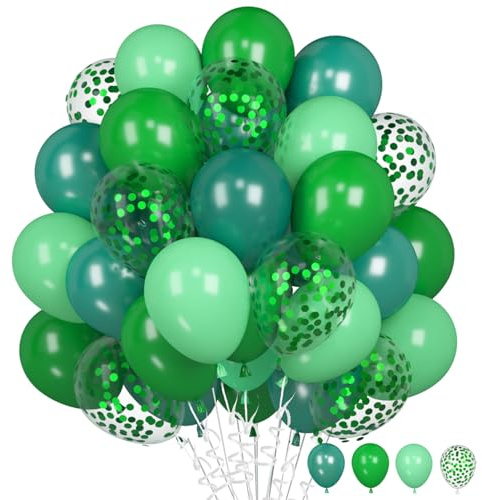 Luftballons Grün Dunkelgrün, 60 Stück Hellgrün Helium Ballon, 12 Zoll Limette Grün Konfetti Latex Ballons für Dschungel Safari Dinosaurier Geburtstag Hochzeit Babyparty Feier