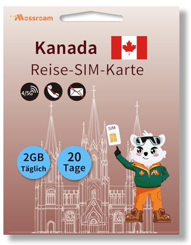 SIM-Karte für Reisen nach Kanada – 2 GB Prepaid-Daten für 20 Tage – 5G/4G LTE-Geschwindigkeiten – Plug & Play – Kein Roaming, Keine Verträge