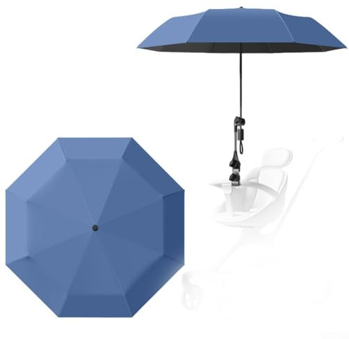 Oniissy Parasol UPF 50+ para cochecito de bebé con protección UV, toldo de sombra de 100 cm de diámetro, paraguas ajustable con clip compatible con la mayoría de cochecitos (azul)