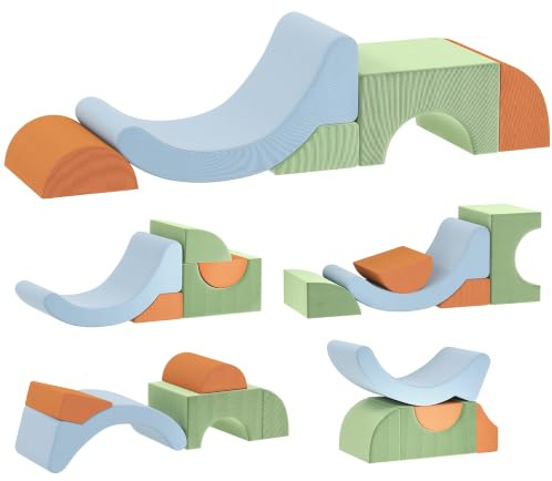 AIYAPLAY Schaumstoff Bausteine 5er-Set Softbausteine Großbausteine Grün | Kinder, Klettern, Riesenbausteine, Bausteinset mit Cord-Optik, Bauklötze