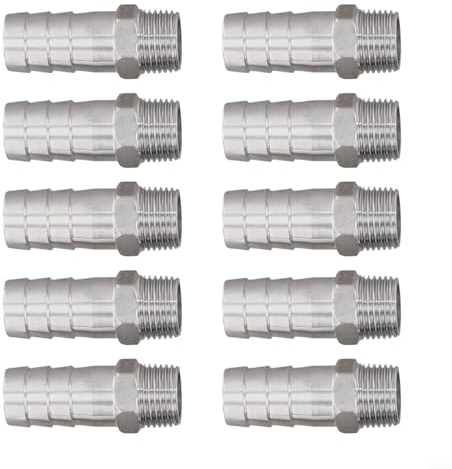 Confezione da 10 raccordi in acciaio inossidabile per sistemi di irrigazione, filettatura maschio NPT da 1/2 con diametro interno del tubo da 18 mm/19 mm/20 mm, grado 304, impugnatura per tubo