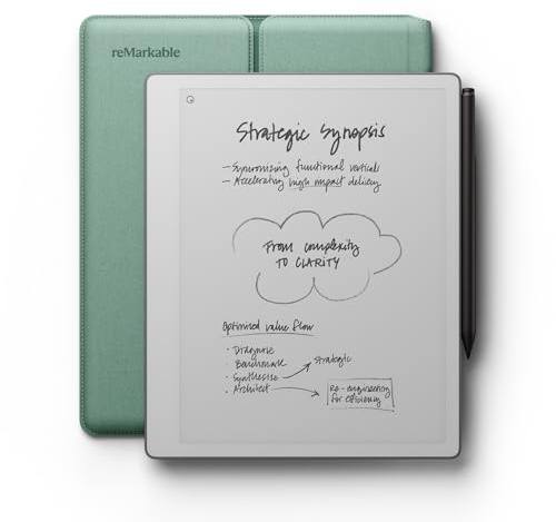 Remarkable Paper Pure – Tablet de Papel de 10,3” con Pantalla en Blanco y Negro – Cuaderno Digital Incluye Funda Sleeve Folio en Color Verde Neblina y Marker Plus con Borrador Integrado