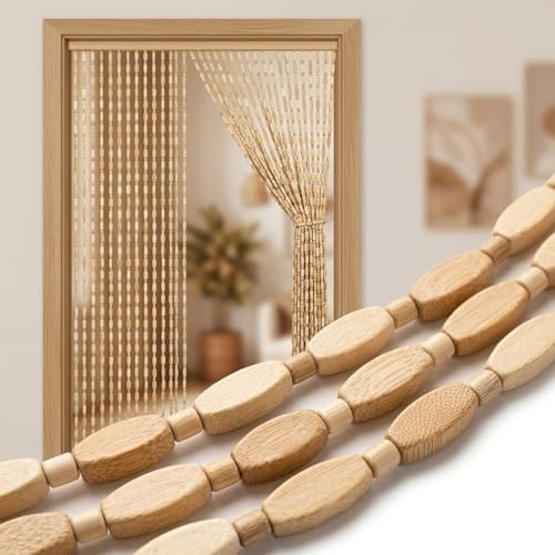 Tende per Porta in Legno di Bambù, Tende Antimosche a Perline per Porta 60x180 90x200 120x220cm Divisorio in Bambù，ideale per Soggiorno, Camera da Letto