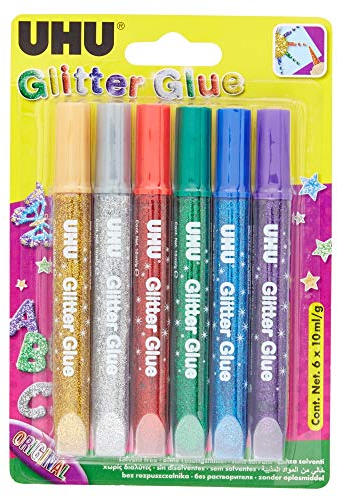UHU Glitter Glue Original, Assortiti, 6 x 10 ml