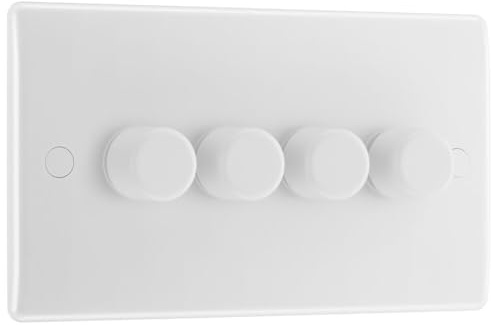 BG Electrical Quadruple Wall Dimmer Switch, 2 Way, Round Edge, Nexus 800 Series, White Moulded, 884