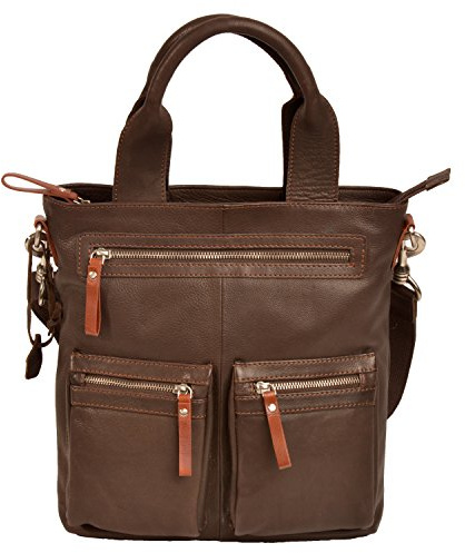 Shalimar Vertical Leather Shopper A4 Made of Grease-Tanned Soft Cowhide Leather, Colour: Dark Brown, ‎ 35.4 x 32.4 x 13.2 cm