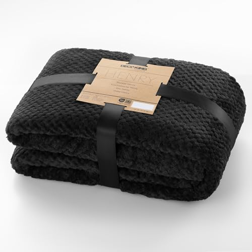 DecoKing Henry Manta de Microfibra 70x150 cm Mantas Polar Extra Suave y Blanda Muy Cómoda Caliente y Ligera Negro