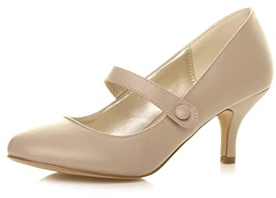 AJVANI Low mid Heel Mary Jane Strap Work Party Court Shoes Size 5 38