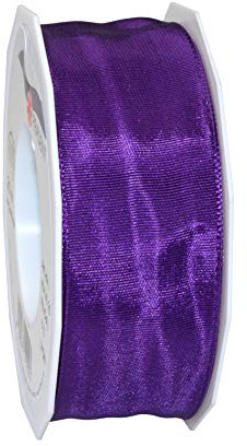 PRÄSENT Lyon Band mit Drahtkante violett, 25 m Dekoband zum Verzieren & Basteln, 40 mm Breite, leicht biegsames Schleifenband, für Festliche Dekos zu besonderen Anlässen