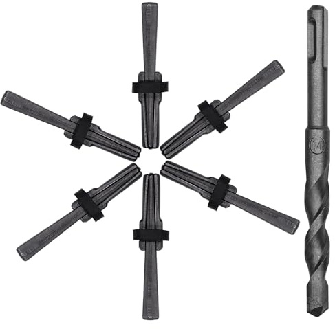 Csdtylh 6PCS Rock Splitting Wedges and 1PCS Rotary Hammer Drill Bit, Wedge and Feather Shims, Stone Splitter Tools for Granites, Concretes, Boulders, Volcanic Rocks, Limestone Rocks