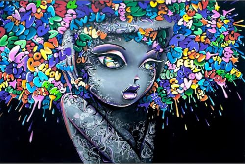 WACYDSD Puzzle 1000 pièces Fille aux Cheveux Graffiti Multicolores | Emboîtement Précis des Pièces, Tri A-H au Dos, Affiche Grand Format Fournie, Anti-Stress, Cadeau Déco 75 x 50 cm