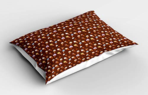 ABAKUHAUS Ice Cream Pillow Sham, Delicious Scoops on Cones, Decorative Standard Queen Size Printed Pillowcase, 30 X 20, Redbrown and Multicolor