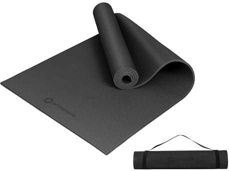Primasole Yoga Mat with Carry Strap for Yoga Pilates Fitness and Floor Workout at Home and Gym 1/4 thick (Black Color) PSS91NH004A