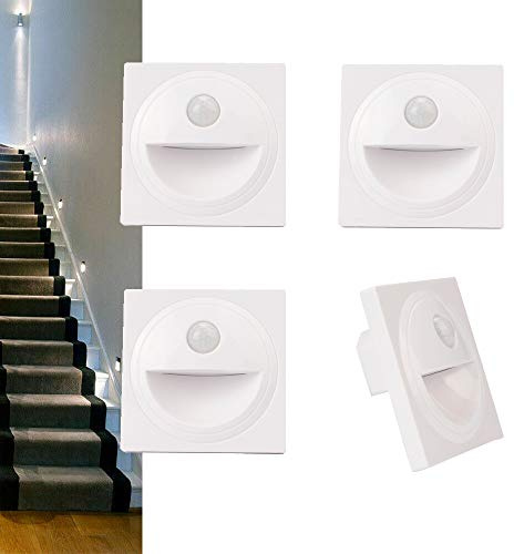 Arotelicht 4pcs Lampada da Parete a Led ad Incasso con Sensore di Movimento, Bianco Freddo 6000k, per 60MM Scatole di Commutazione, 230v
