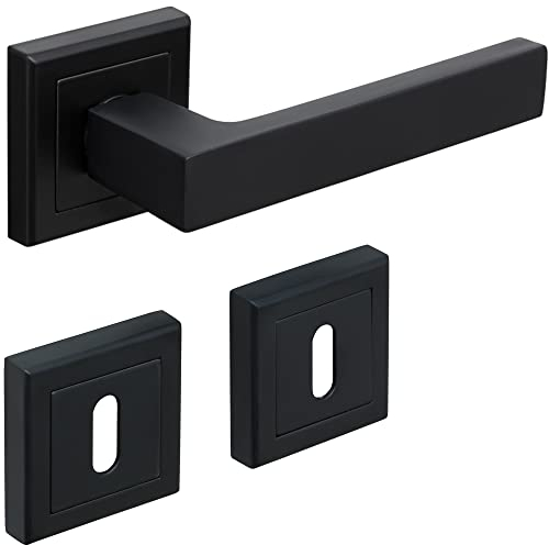 Hardware Store Türbeschlag Drückergarnitur Türgriff BB PZ WC Schwarz Matt Eckig Türdrücker Zimmertüren Aluminium (BB - Buntbart)