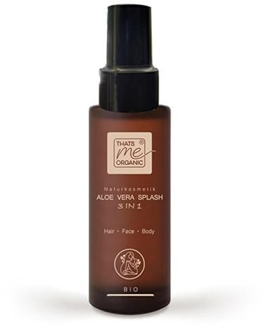 Thats me organic Bio Aloe Vera Splash 3 in 1 für Haare, Gesicht & Körper 100 ml – Naturkosmetik mit 72% Aloe – Soforthilfe bei Sonnenbrand, Haarausfall & Neurodermitis – Vegane Kosmetik