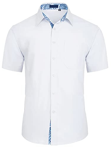 Enlision Camicie da Uomo Maniche Corte Casual Camicia Regolare Fit Camicie Formal Classiche Business Camicia Bianco L