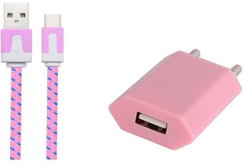 Pack Chargeur pour Samsung Galaxy S21 Smartphone Type C (Cable Noodle 1m Chargeur + Prise Secteur USB) Murale Android (Rose Pale)