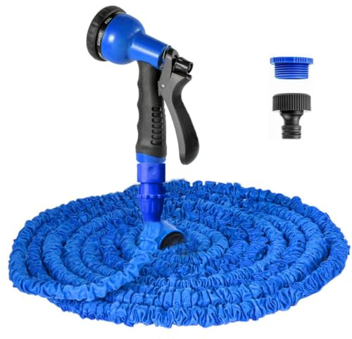 VENQI Expandable Garden Hose 125ft Hose Pipe Flexible Expanding Water Hose with 8 Function Spray Nozzle Hosepipes for Garden with 3/4,1/2 Fittings (125ft, Blue)