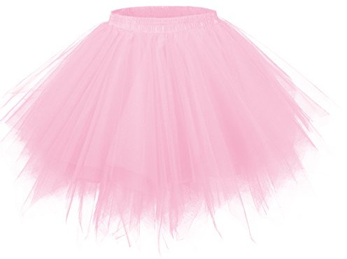 Girstunm Damen Tutu Tüllrock 50er Vintage Tüllrock Petticoat Mehrfarbig Bubble Tanzkleid Rock Unterrock Tütü Kurz Ballett Rosa X-Large