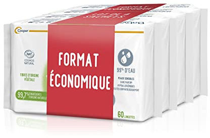 BABYSOIN - Lingettes à l'eau CERTIFIEES COSMOS NATURAL - Corps, visage, siège - Sans parfum - Sachet 60X4