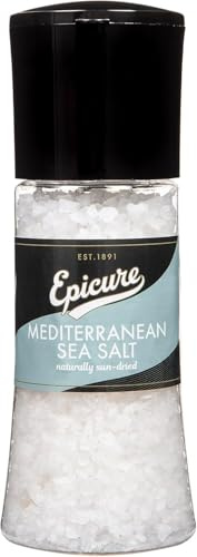 Epicure Mediterranean Sea Salt Grinder, 270 g | Enhances Flavour Profiles, Easy Grind Mechanism, All-Natural Ingredients, Versatile for Salads & Meats