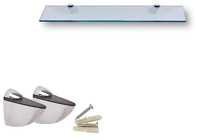 Euro Tische Wandregal aus Glas, 30 x 17,8 cm, Regal aus Glas für Badezimmer, Duschregal aus schwarzem Glas mit 6 mm dickem Sicherheitsglas und Metallhalterungen (klar)
