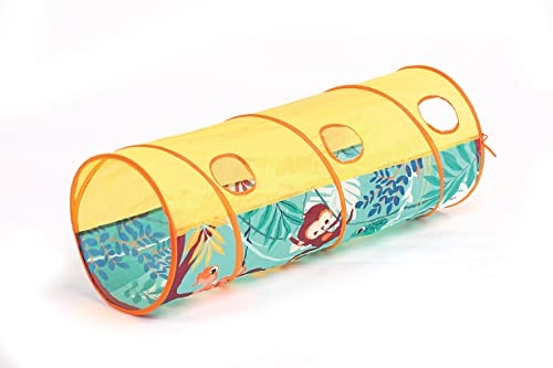 LUDI - Lektunnel - Från 2 år - djungeltema - lätt och hopfällbar - användning inomhus och utomhus - utvecklar motoriken - 42 x 120 cm