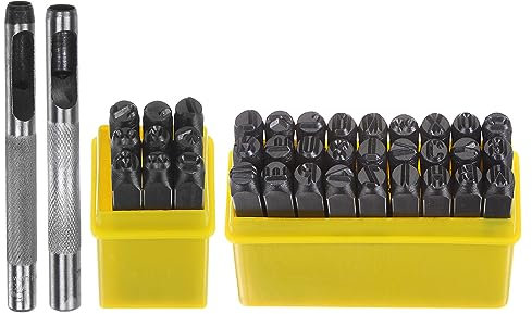 QUARKZMAN 36Stk Metall Stempeln Kit 1/4 (6mm) (A-Z 0-8 & Symbol) Stahl Buchstabe Locher Preßwerkzeug mit Locher Aufstempeln Metall Plastik Holz Leder Schwarz