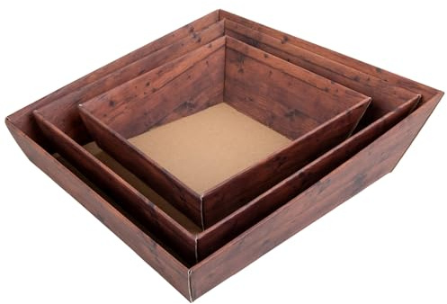 10 x PresentFill® Präsentkorb Quadrat Groß Holz Dekor - Geschenkkorb - Pappe aus umweltfreundlichen 100% Recycling Karton - Made in Germany
