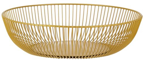 IBWell Wire Fruit Basket Fruit Bowl Kitchen Fruit Basket Stand Fruit Bowls for the Counters Metal Fruit Bow (1, Gold)