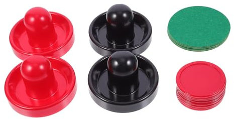 Kisangel Airhockey Zubehör 4 Stück Airhockey Pucks (schwarz/rot) 2 Stück Schläger Kunststoff 96mm Für Verbessert Das Spielerlebnis Für Familien