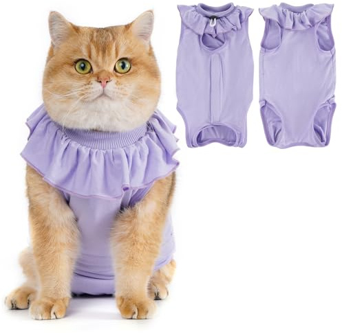 Avont Katzenbody nach OP Erholungsanzug Kleidung Modal Recovery Kastration Spay Entwöhnung Leckschutz Suit für Katze, Bauchwunden oder Hautkrankheiten-M-Lilac