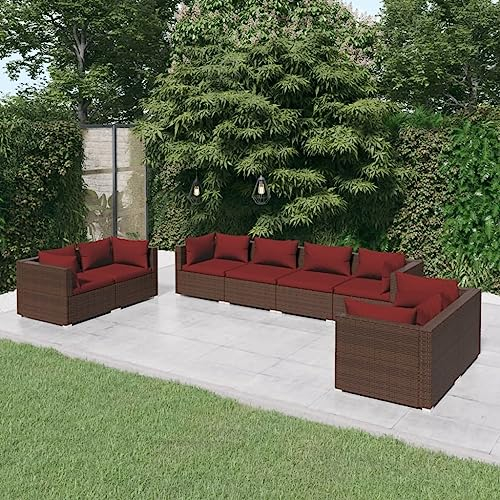 DYRJDJWIDHW Outdoor Kissen,gartenliege wetterfest,paletten,8-TLG. Garten-Lounge-Set mit Kissen Poly Rattan BraunGeeignet für Garten, Swimmingpool, Wohnzimmer, Terrasse