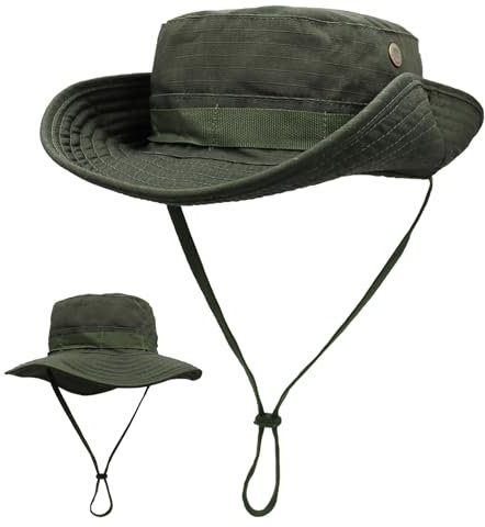 Huakunda Sonnenhut Herren Damen Buschhüte Outdoor UPF50+ UV Schutz Safari Hut Boonie Hut Gartenhut Faltbar Wanderhut Fischerhüte (DE/NL/SE/PL, Alphanumerisch, Einheitsgröße, Armeegrün)