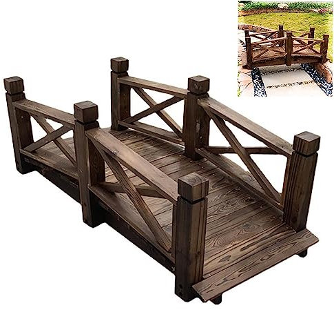 Puentes de jardín de Madera para Exteriores, Puente de paisajismo de jardín, Pasarela de Arco Tradicional con 2 barandillas Laterales de Seguridad, para Canales de estanques de ARR