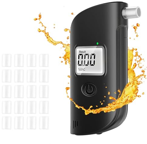 Alkoholtester Promillemessgerät Alkoholtester Polizeigenau Alcohol Tester mit Digitaler LCD Anzeige und 20 Mundstücken Professioneller Alkoholmessgerät für Privaten Professionellen Gebrauch zu Hause