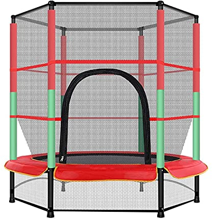Gartentrampolin, Outdoor-Trampolin für Kinder, 4/5/6 Füße, rundes Gartentrampolin, Kapazität 100-160 kg (rot + grün, 140 x 140 x 160 cm)