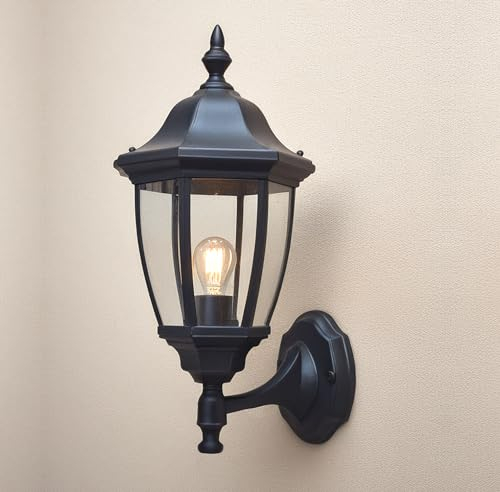 EBION Applique Da Esterno E27, Impermeabile Plastica Lampade Da Parete Esterno Classica, 60w,Antiruggine, Per Ingresso, Veranda, Garage, Giardino, Patio, Nero, Lampadina Non Inclusa