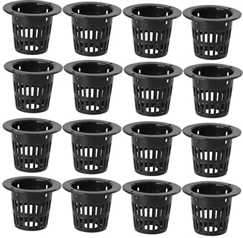 BCOATH 50 Stück Hydroponik Netztöpfe 42mm Schwarz UV Beständige Kunststoff Pflanznetztöpfe mit Belüftung und Breitem Rand Substratlose Kulturtöpfe für Aquaponik Orchideen Garten und Gemüsezüchtung